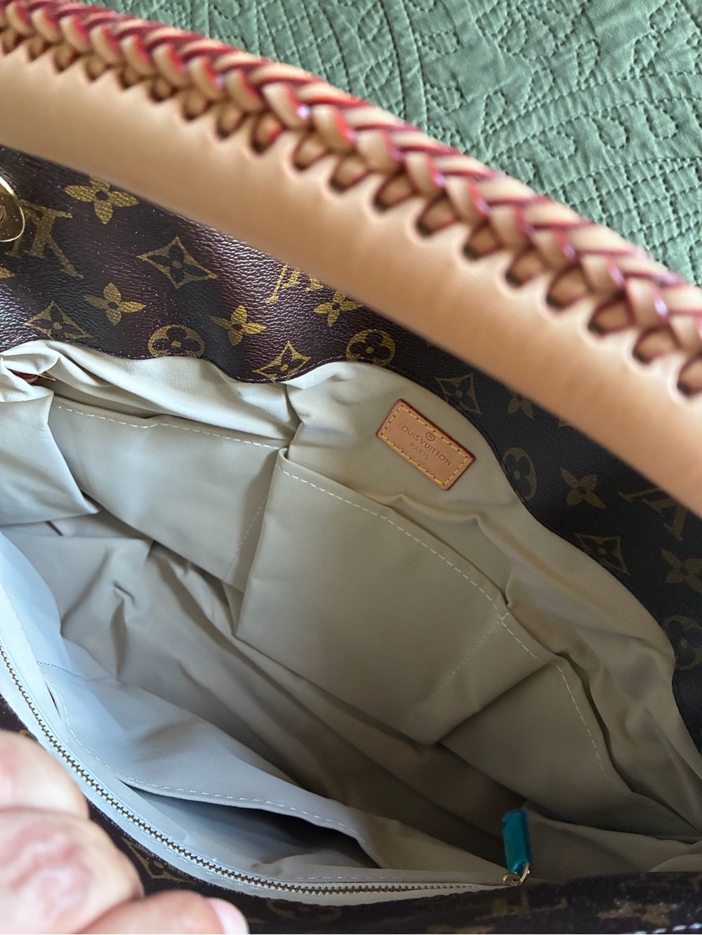 Large Monogram Hobo Handbag with Braided Leather Handle - Picture 8 of 15
